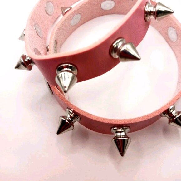 Gothic Pink Spiked Faux Leather Bracelets Set of 2 -New - Picture 9 of 11
